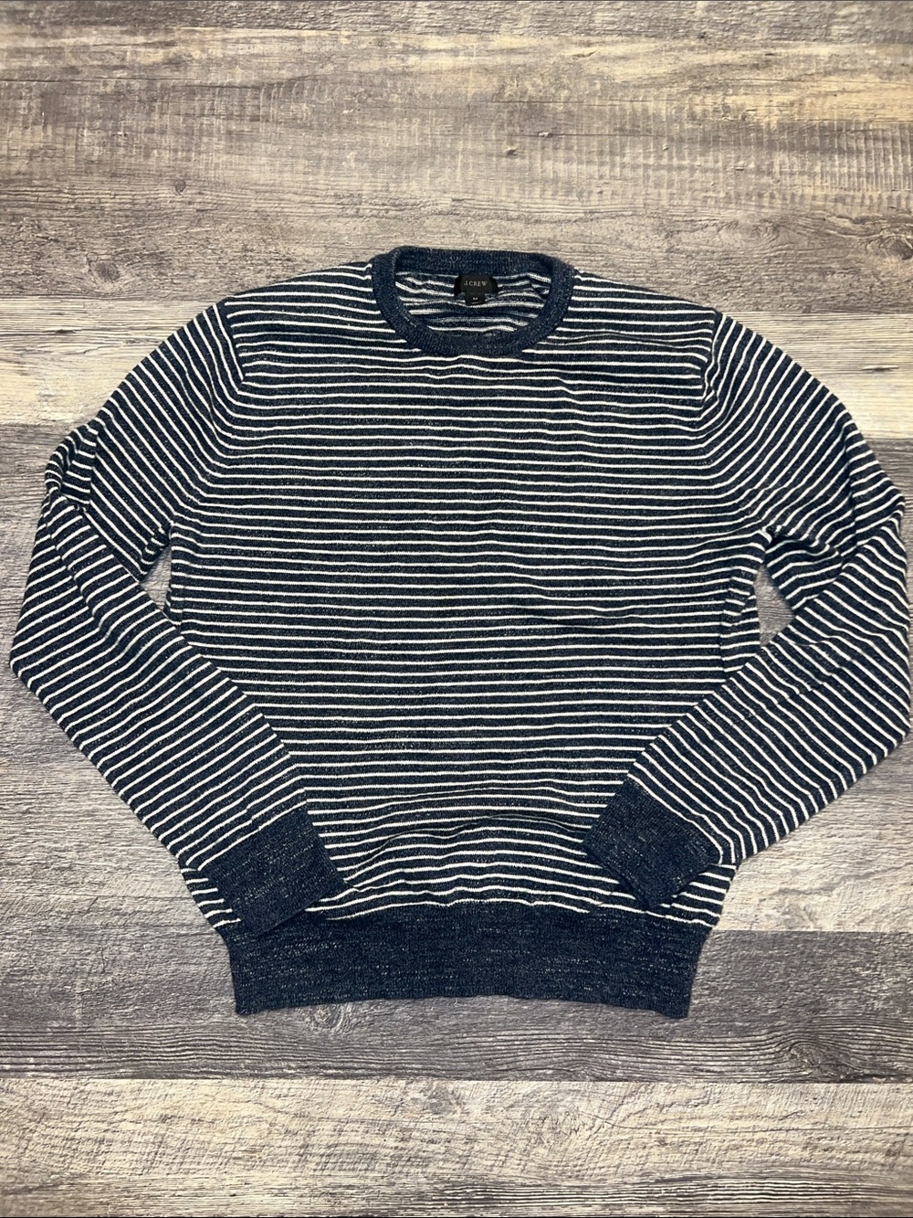 J. Crew Navy and White Striped Crewneck Sweater